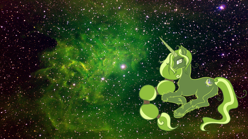 equine female fuzzy green_eyes green_hair hair horn horse league_of_legends mammal multi-colored_hair my_little_pony nebula pony sleepymomo solo soraka space stars unicorn wallpaper