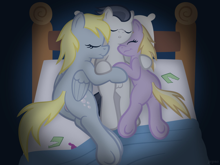 after_sex bad_parenting balls bed condom cub cuddling derpy_hooves_(mlp) dinky_hooves_(mlp) equine eyes_closed female feral friendship_is_magic group horse improper_parenting jepso lying male mammal my_little_pony nude pegasus pony rumble_(mlp) sleeping straight wings young
