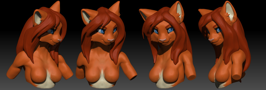 athrial blue_eyes breasts bust female hair naturally_censored orange_fur red_hair topless