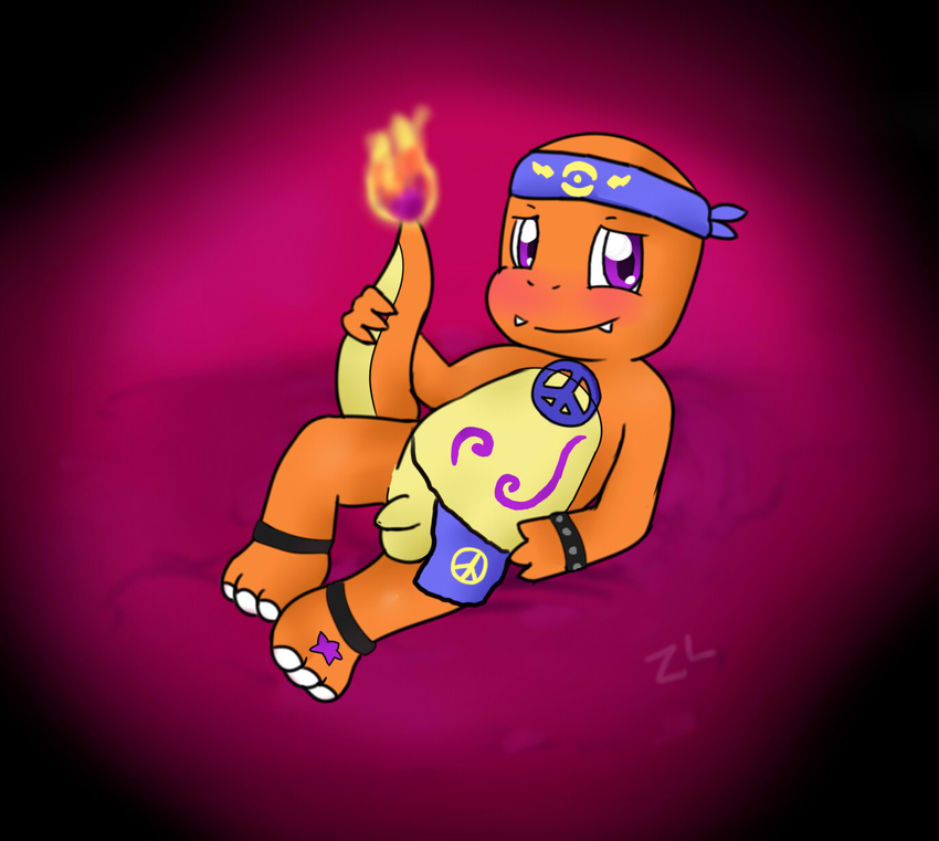 balls blush charmander fire looking_at_viewer male nintendo nude penis plain_background pok&#233;mon pok&eacute;mon pose reptile scalie smile solo video_games young zekromlover