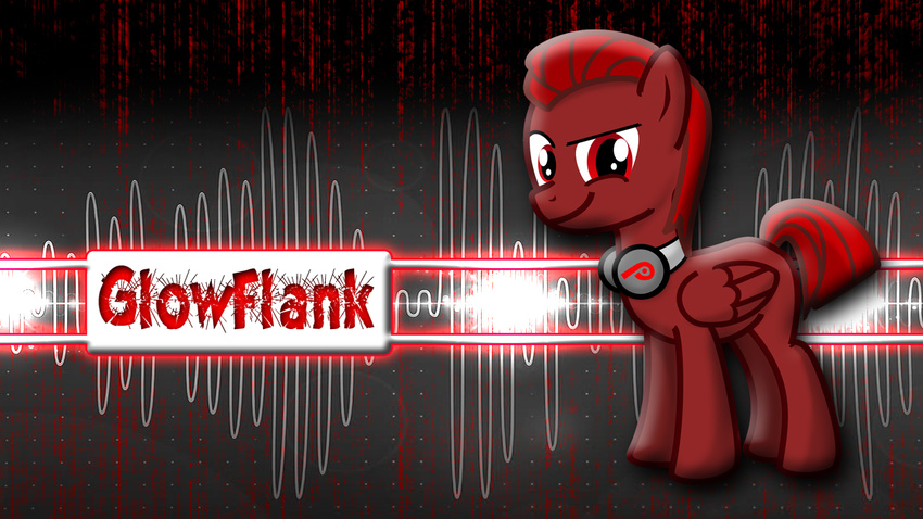 brony character dash english_text flank glowflank glowflank_(fursona) glowing glowy hair headphones insanebow looking_at_viewer male music my_little_pony original original_character red_eyes red_hair solo text