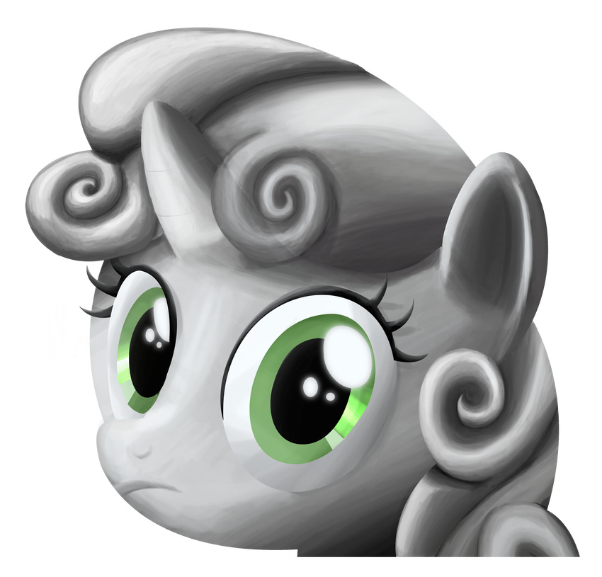 absurd_res alpha_channel black_and_white creepy equine female finalflutter friendship_is_magic green_eyes greyscale hi_res horn horse looking_at_viewer mammal monochrome my_little_pony plain_background pony portrait solo stare sweetie_belle_(mlp) transparent_background unicorn