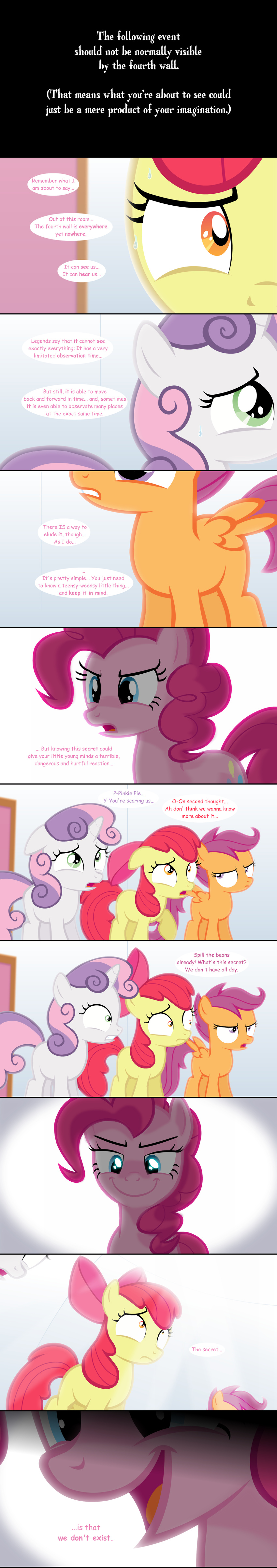 blue_eyes bow breaking_the_fourth_wall comic cub cutie_mark_crusaders_(mlp) equine female feral friendship_is_magic green_eyes group hair horn horse jan_(artist) jananimations mammal my_little_pony nervous nightmare_face orange_eyes pegasus pink_hair pinkie_pie_(mlp) pony purple_eyes red_hair scootaloo_(mlp) smile sweetie_belle_(mlp) two_tone_hair unicorn wings young