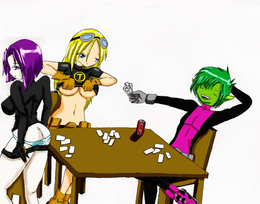 beast_boy breasts butt ihatelovinghate panties poker raven_(teen_titans) strip_oiker teen_titans terra under_boob underwear undressing