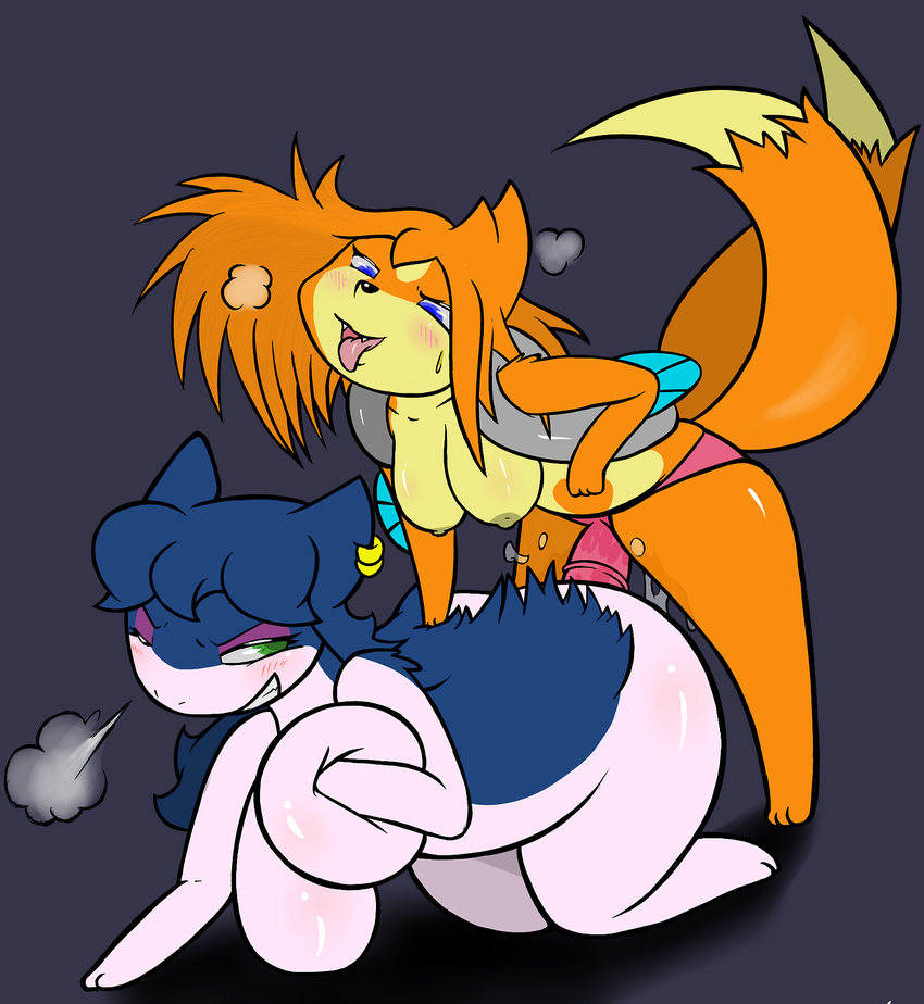 dildo duo dyna female floatzel from_behind lesbian looking_back nintendo original_character penetration pok&#233;mon roy_mccloud sex sex_toy strapon toony typhlosion video_games