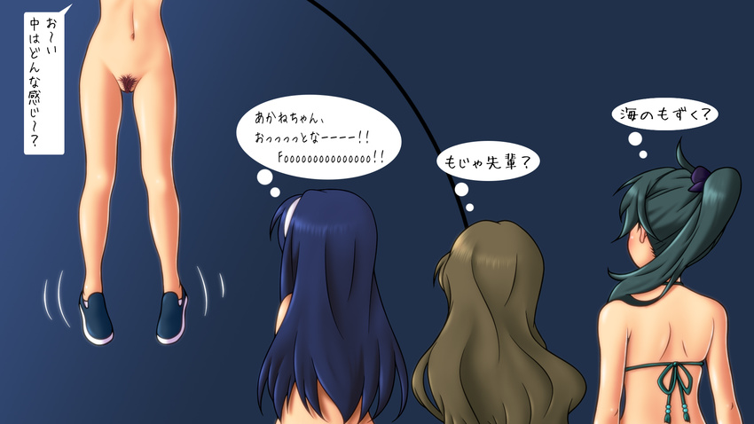 blue_hair brown_hair futaba_aoi_(vividred_operation) highres isshiki_akane kimuti-g long_hair multiple_girls pubic_hair saegusa_wakaba shinomiya_himawari translation_request vividred_operation yuri