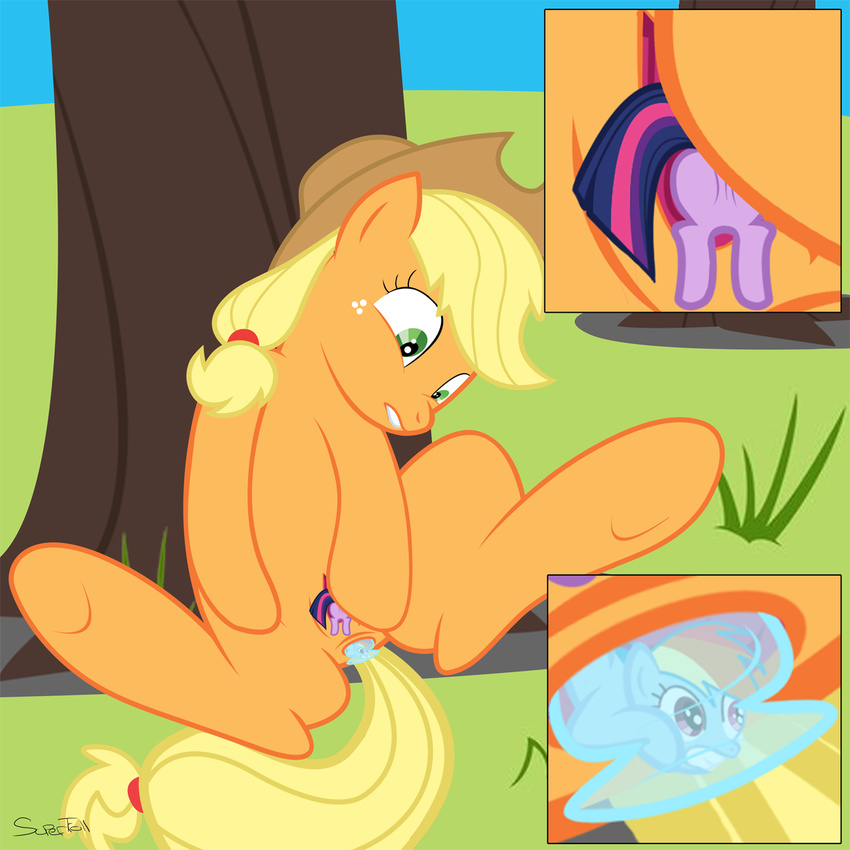 absorption_vore anal anal_insertion anal_penetration anal_vore anus applejack_(mlp) close-up dildo equine female feral freckles friendship_is_magic group hat horse insertion macro mammal micro my_little_pony outside penetration pony pussy rainbow_dash_(mlp) sex_toy supertroll tree twilight_sparkle_(mlp) unbirthing vector vorarephilia vore