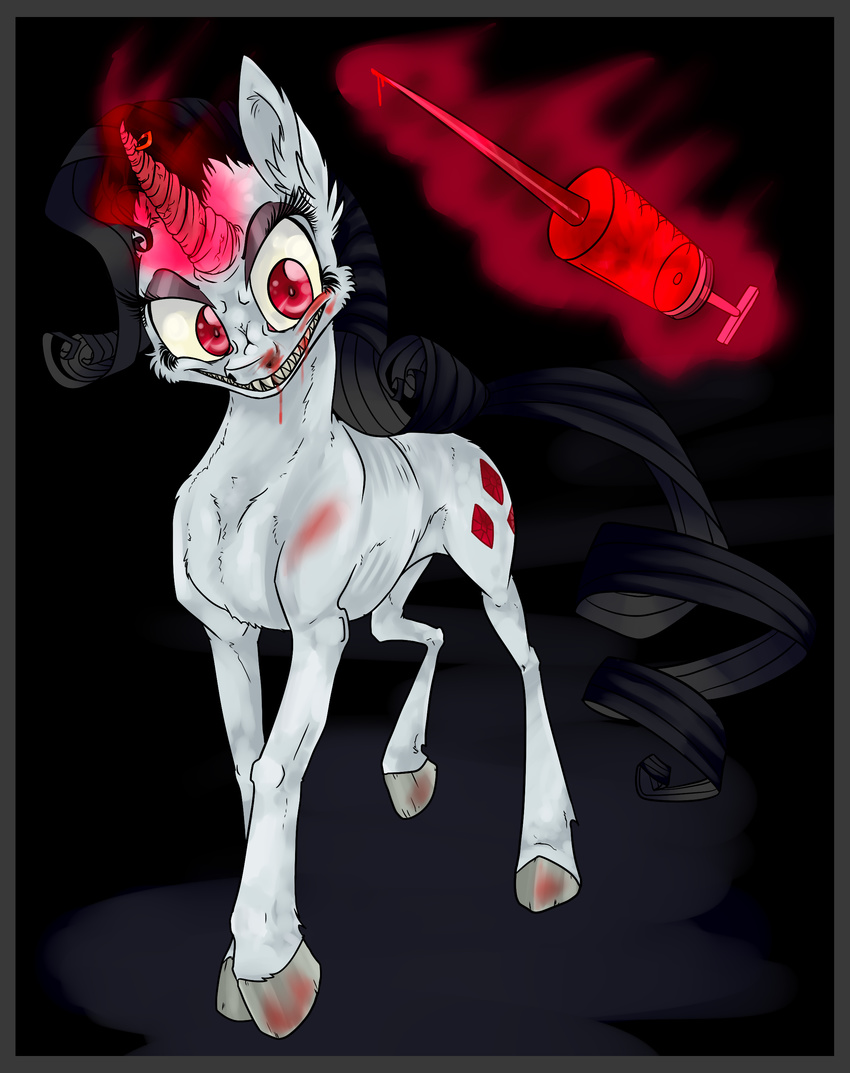 equine female feral friendship_is_magic hi_res horn horse magic mammal my_little_pony nightmare_fuel pony rarity_(mlp) solo unicorn vampire