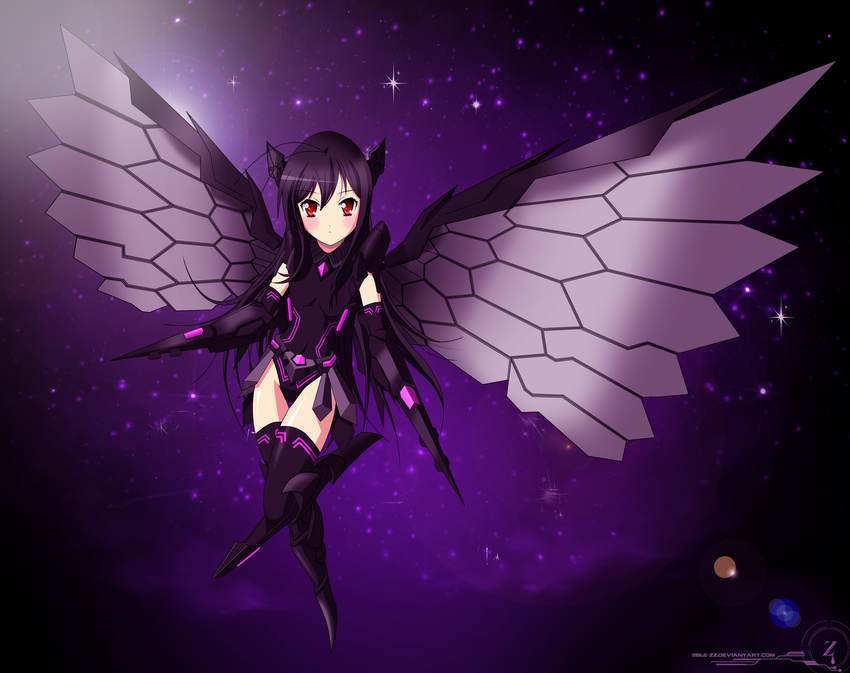 accel_world black_hair black_lotus_(accel_world) blush kuro_yuki_hime long_hair red_eyes thighhighs wings