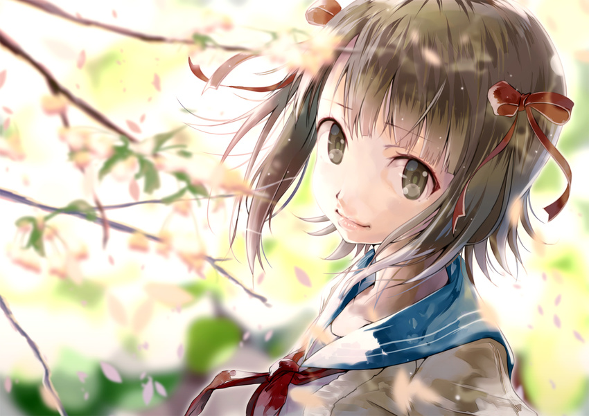 amami_haruka bad_id bad_pixiv_id brown_hair green_eyes idolmaster idolmaster_(classic) ribbon smile solo yae_(mono110)