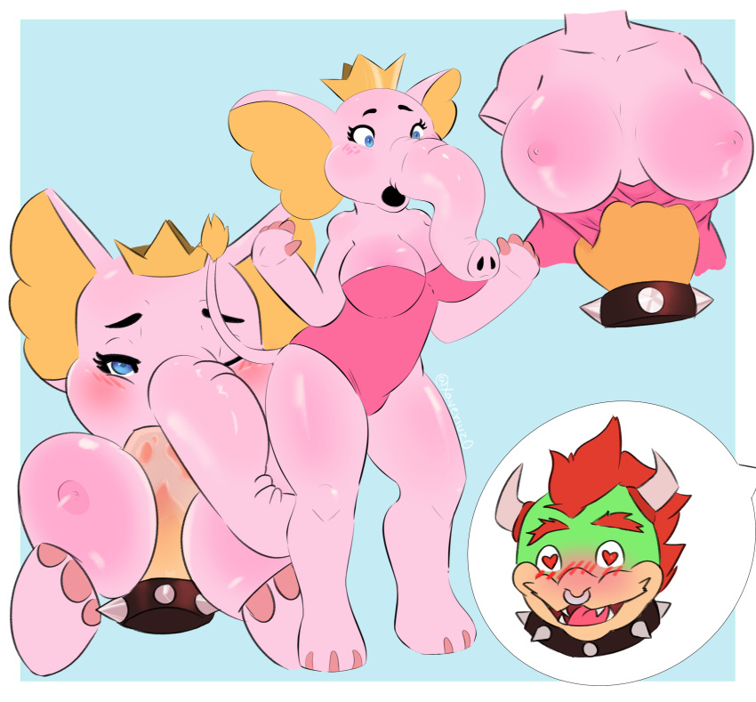 absurd_res ambiguous_gender anthro big_breasts big_butt big_penis bodily_fluids bowser breasts butt cheating_boyfriend cum cum_in_mouth cum_inside duo elephant elephant_peach elephantid female female/ambiguous genital_fluids genitals hi_res huge_butt hyper hyper_butt koopa male male/female mammal mario_bros mature_female metamorphosis nintendo penis princess_peach proboscidean scalie thick_thighs xaveriuz