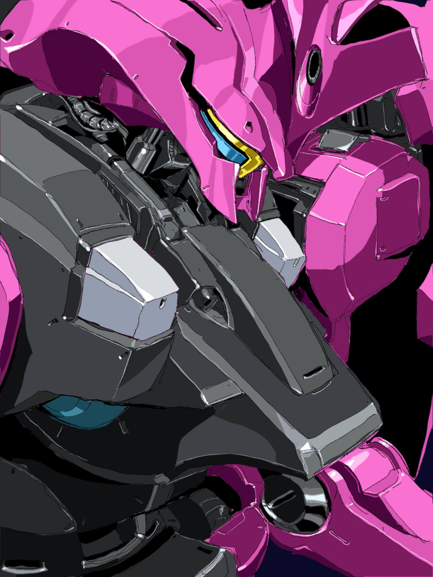 assault_visor black_background dilanza_guel_custom from_side gun gundam gundam_suisei_no_majo highres horns machine_gun mecha mecha_focus mechanical_parts mobile_suit no_humans orrdriver robot science_fiction simple_background single_horn solo upper_body weapon