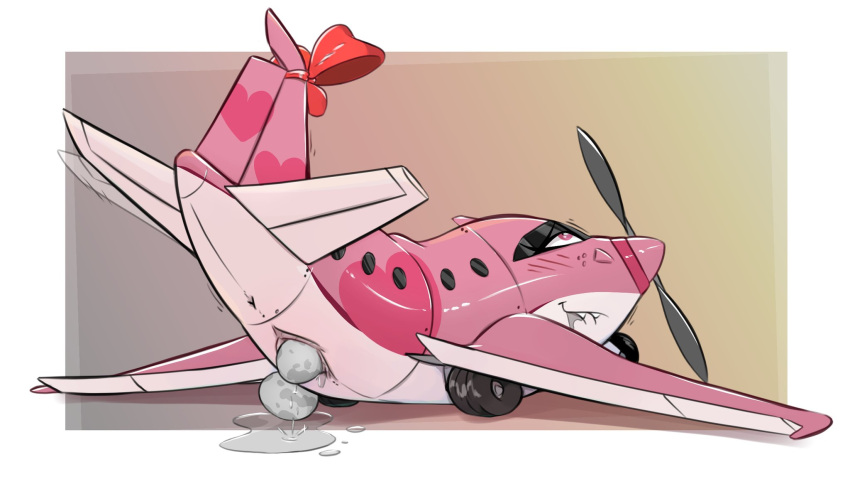 &lt;3 aircraft airplane anus ass_up blush bodily_fluids bow_tie digital_media_(artwork) dire_aircraft dire_machine dire_vehicle drooling egg female feral genital_fluids genitals hi_res honeymono living_aircraft living_machine living_vehicle looking_pleasured machine motion_blur motion_lines motion_path not_furry oviposition pink_body pink_eyes pussy raised_tail saliva sharp_teeth simple_background solo tail teeth vehicle windshield_eyes wings