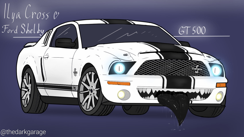 absurd_res bodily_fluids car digital_drawing_(artwork) digital_media_(artwork) dire_car dire_machine dire_vehicle drooling english_text ford ford_shelby glowing hi_res line_art living_car living_machine living_vehicle machine saliva sfw_version simple_background teeth text thedarkgarage tongue vehicle