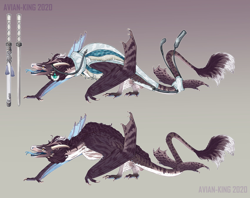 2020 absurd_res ambiguous_gender avian-king claws clothed clothed_feral clothing dragon feral forked_tongue hi_res horn membrane_(anatomy) membranous_wings open_mouth quadruped sharp_teeth solo tail teeth tongue tongue_out wings wyvern
