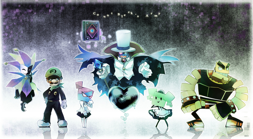 4boys book count_noir dimentio dodontas hat highres jester kayako_(bimabima) luigi maid manera mario_(series) mr_l multiple_boys multiple_girls nastasia paper_mario super_mario_bros. super_paper_mario top_hat