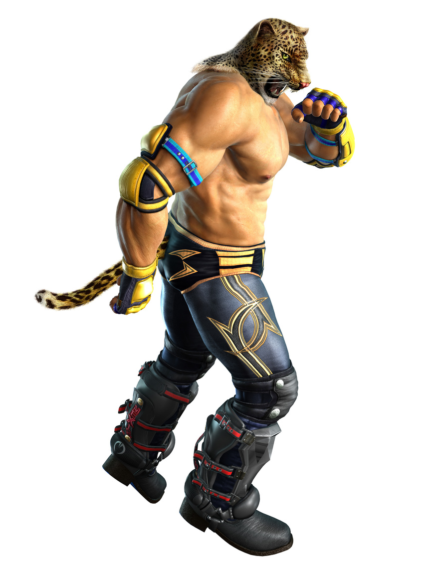 1boy abs absurdres boots fang highres king_(tekken) mask mexican namco simple_background solo tail tekken white_background