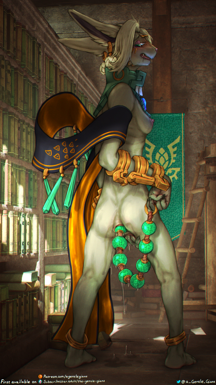 absurd_res anal anal_beads anal_beads_in_ass anal_penetration anklet anthro anthro_penetrated anus areola blush breasts claws ear_piercing ear_ring female female_penetrated finger_claws full-length_portrait green_eyes grey_body hair hi_res inside jewelry masturbation mineru nintendo nipples object_in_ass penetration piercing pink_areola pink_nipples plantigrade portrait ring_piercing sex_toy sex_toy_in_ass sex_toy_insertion slim_anthro slim_female solo standing tears_of_the_kingdom the_gentle_giant the_legend_of_zelda vaginal vaginal_masturbation white_hair zonai