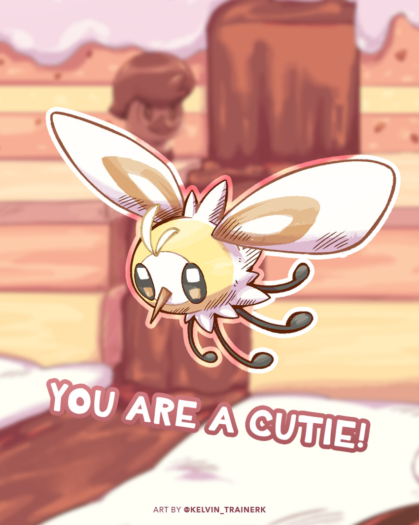 blurry blurry_background commentary cutiefly english_text full_body highres kelvin-trainerk looking_down no_humans outline pokemon pokemon_(creature) solo twitter_username watermark