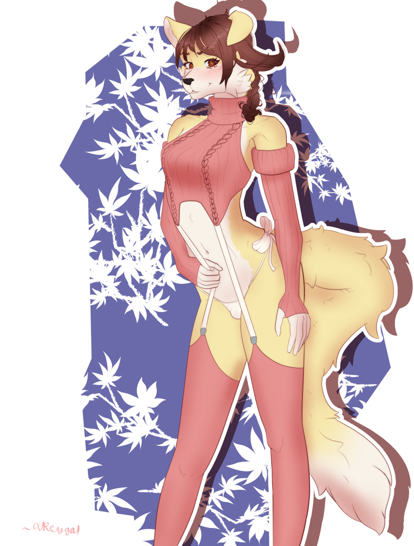 absurd_res blush canid canine canis clothing comfy domestic_dog female hi_res invalid_tag lingerie mammal thighs