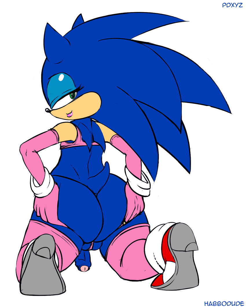 balls big_butt blue_hair butt butt_grab crossdressing exposed flaccid girly green_eyes habbodude hair hedgehog looking_at_viewer looking_back male mammal pdxyz penis piercing presenting presenting_hindquarters sega smile sonic_(series) sonic_the_hedgehog thick_thighs voluptuous wide_hips