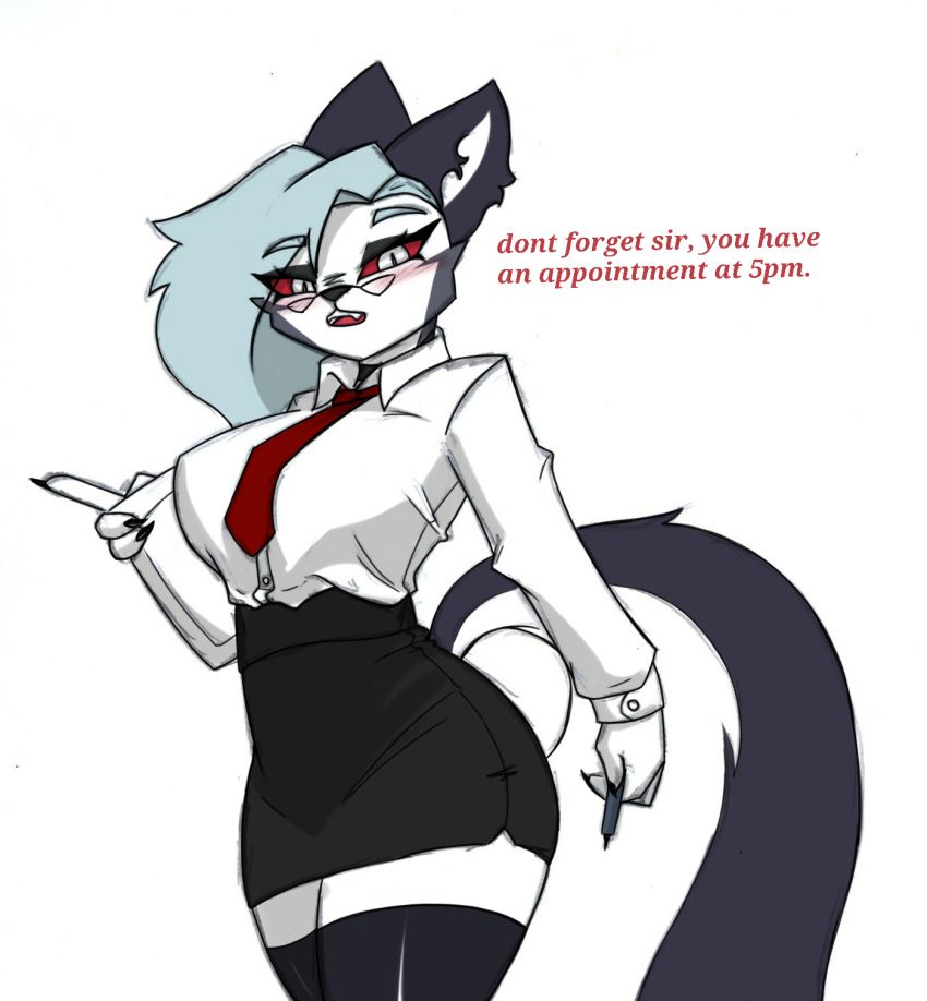 anthro big_breasts breasts female helluva_boss hi_res loona_(helluva_boss) pace-maker secretary small_waist solo thick_thighs wide_hips