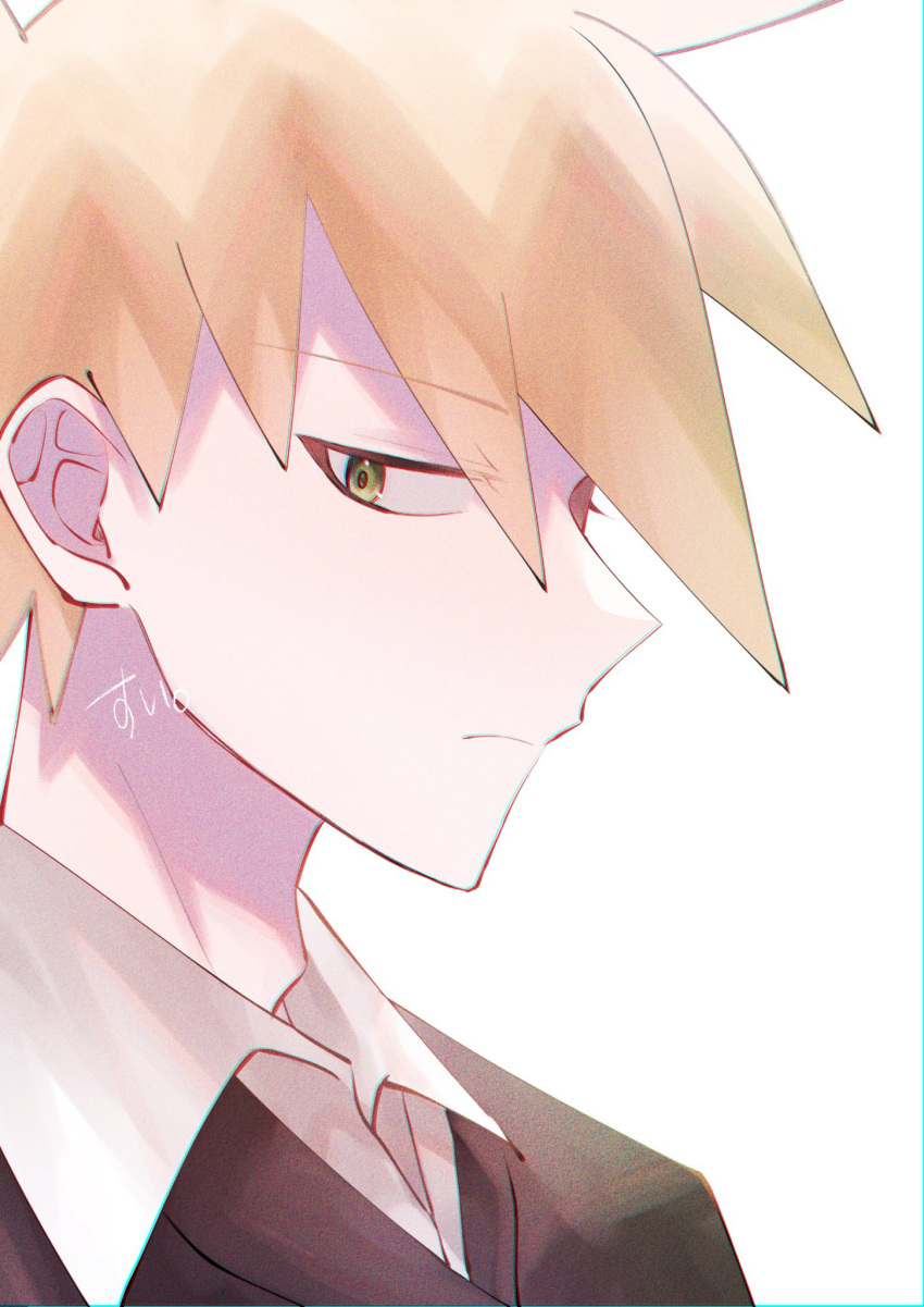 1boy blue_oak chromatic_aberration commentary_request frown green_eyes highres male_focus orange_hair pokemon pokemon_adventures portrait profile signature solo tanda_sui