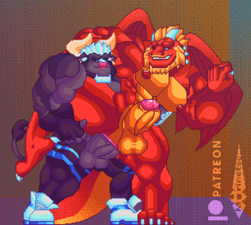 absurd_res anal anal_penetration animated anthro bovid bovine cattle dax_(dcr99) digital_media_(artwork) dragon duo erection genitals hi_res loop male male/male mammal morinetsu morinetsu_(character) muscular muscular_male mythological_creature mythological_scalie mythology penetration penis pixel_(artwork) pixel_animation scalie short_playtime