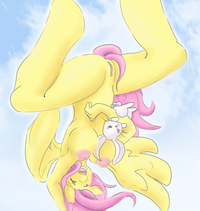 anthro anthrofied big_breasts breasts cloud clouds equine eyes_closed female fluttershy_(mlp) friendship_is_magic hair horse kelso-crazy lagomorph male mammal my_little_pony open_mouth pegasus pink_hair pony pussy rabbit sky upside_down wings yellow_body