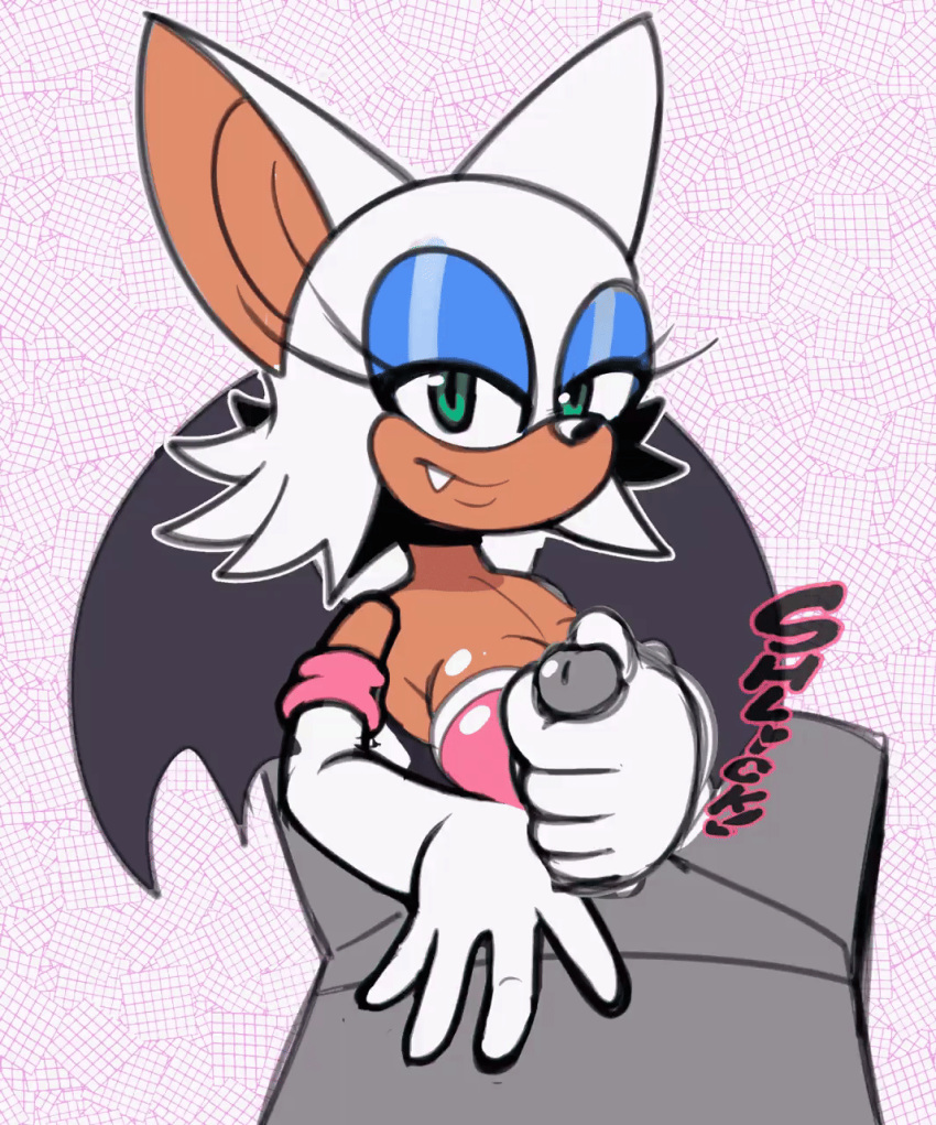 2024 animated anthro bat blinking blue_eyeshadow breasts cleavage clothed clothing cute_fangs duo eyeshadow female first_person_view galactabee genitals gloves green_eyes handjob handwear hi_res humanoid_genitalia humanoid_penis looking_pleasured makeup male male/female mammal penile penis rouge_the_bat sega sex sonic_the_hedgehog_(series) wings