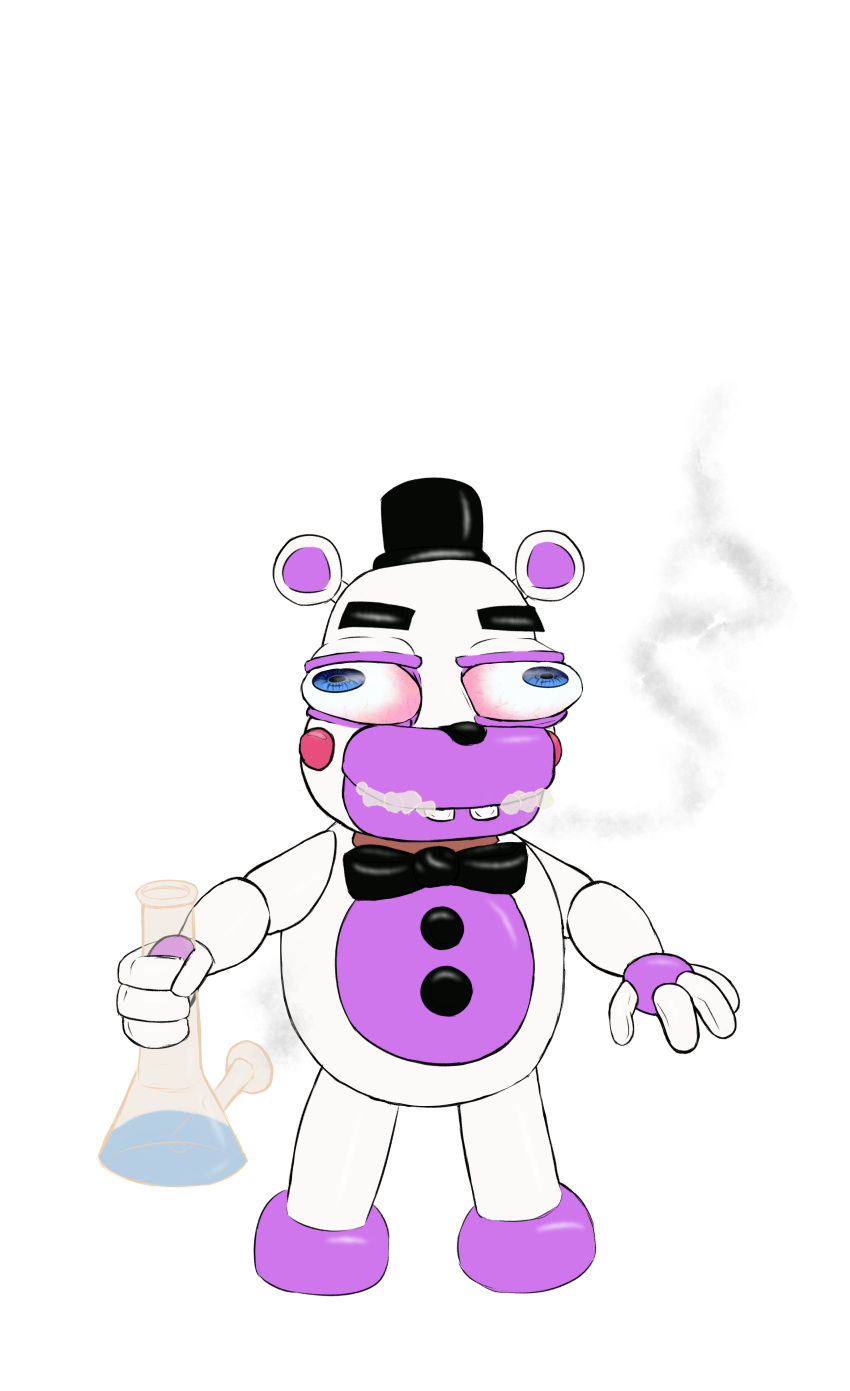 absurd_res animatronic anthro bear bloodshot_eyes bong bow_tie buckteeth bulging_eyes button_(fastener) clothing drugs fiteme_m8 five_nights_at_freddy's fnaf_vr_help_wanted foaming foaming_at_mouth hat headgear headwear helpy_(fnaf) hi_res machine male mammal marijuana pipe robot scottgames smoke smoke_from_mouth solo teeth top_hat