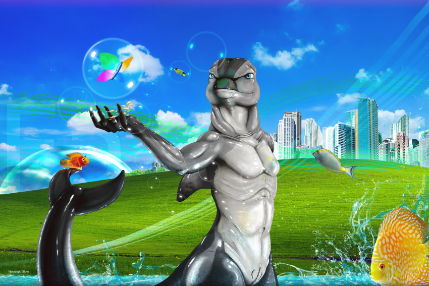 andromorph anthro arthropod bubble building building_destruction butterfly cetacean city cityscape cloud detailed_background dolphin feral field fin fish frutiger_aero genitals grass hi_res insect intersex lepidopteran mammal marine mixed_media nude outside pecs photo_background photography_(artwork) plant pussy real sky skyscraper smexyoryx solo tail tail_fin toothed_whale water