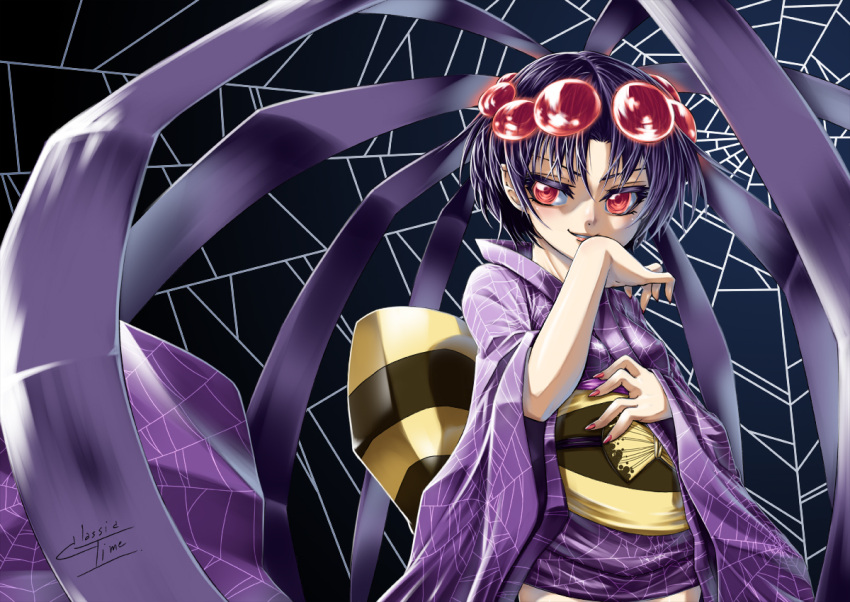 animal_humanoid arachnid arachnid_humanoid arane arthropod arthropod_humanoid classictime female hair humanoid legs_on_head multi_eye multi_leg multi_limb purple_hair queen's_blade red_eyes sash signature spider_humanoid