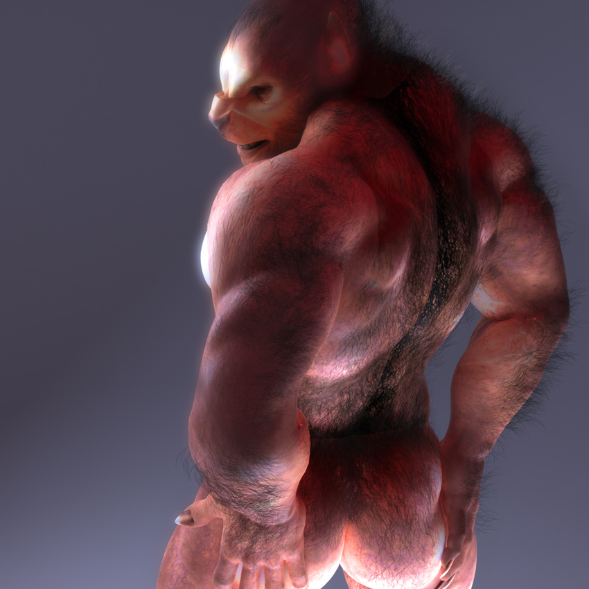 back_to_viewer back_turned biceps butt canine cgi hairy kupopo male mammal muscles pose solo were werewolf