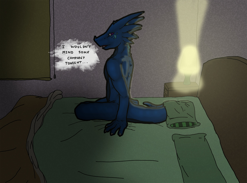 bed bedroom blue_dragon drake drake_(species) inviting lamp male tenecayr tenecayr_(artist)