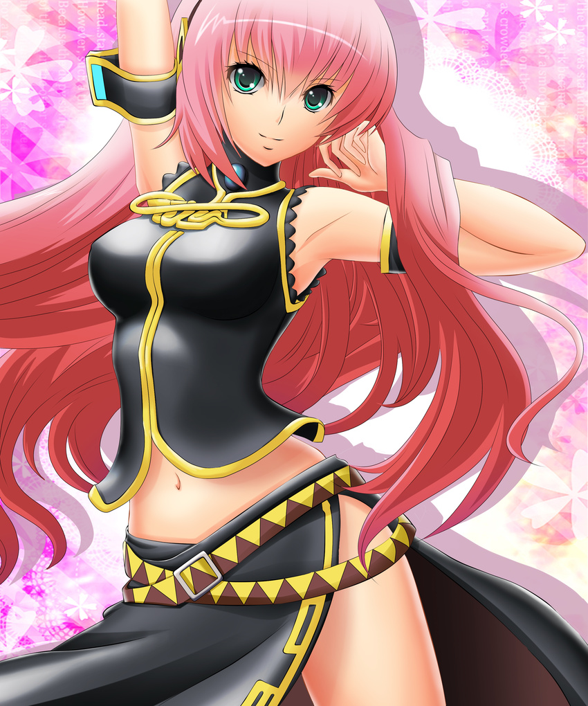 absurdres armpits arms_up breasts colorized highres long_hair medium_breasts megurine_luka saboten_teishoku solo very_long_hair vocaloid