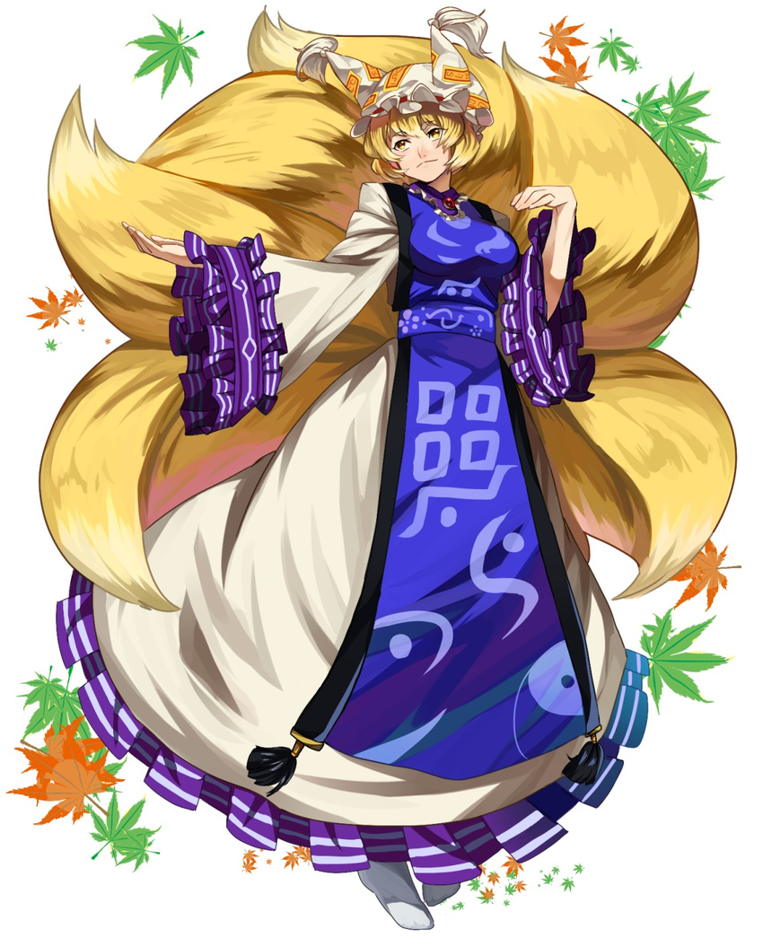 bad_id bad_pixiv_id blonde_hair fox_tail hat highres jerun multiple_tails short_hair solo tabard tail touhou wide_sleeves yakumo_ran yellow_eyes