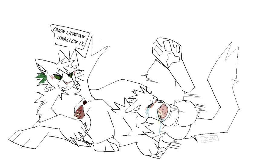 domestic_cat duo felid feline felis female feral feral_on_feral incest_(lore) leafpool_(warriors) lionblaze_(warriors) male male/female mammal penis_in_mouth solflatter trans_(lore) trans_man_(lore) trans_woman_(lore) warriors_(cats)