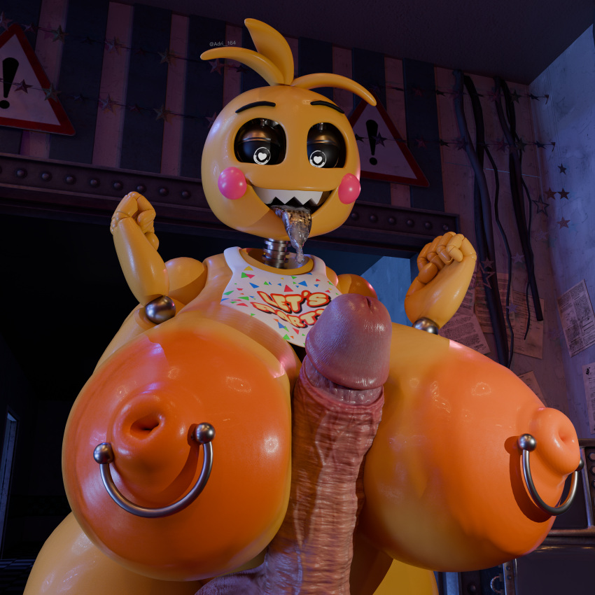 absurd_res adri164 animatronic areola avian big_breasts big_nipples bird bodily_fluids breast_play breast_squish breasts chiken dripping erection female five_nights_at_freddy's five_nights_at_freddy's_2 galliform gallus_(genus) genitals hi_res humanoid_genitalia humanoid_penis machine nipple_piercing nipples orange_areola penis phasianid piercing robot saliva saliva_drip saliva_on_tongue scottgames sex sharp_teeth solo squish teeth titfuck toy_chica_(fnaf)