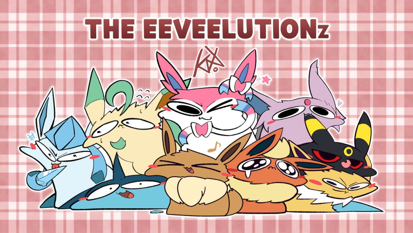 &lt;3 2023 all_eight_eeveelutions ambiguous_gender bite bodily_fluids chibi cute_expression ear_bite eevee eeveelution english_text espeon expressions eyes_closed feral flareon generation_1_pokemon generation_2_pokemon generation_4_pokemon generation_6_pokemon glaceon group group_picture half-closed_eyes hi_res ice jolteon knoxisnotdead leafeon looking_at_viewer narrowed_eyes nintendo open_mouth pokemon pokemon_(species) saliva smile star sylveon tears text tongue tongue_out umbreon vaporeon weapon