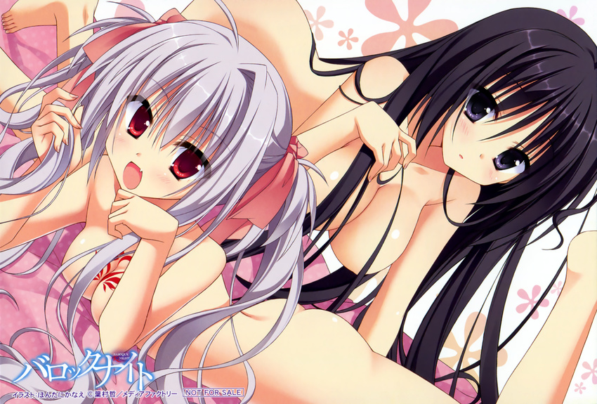 baroque_(baroque_night) baroque_night black_hair breast_tattoo breasts censored cleavage convenient_censoring fang grey_hair highres kyoko_(baroque_night) large_breasts long_hair medium_breasts moribe_(rabumanyo) multiple_girls nude purple_eyes red_eyes tattoo twintails very_long_hair