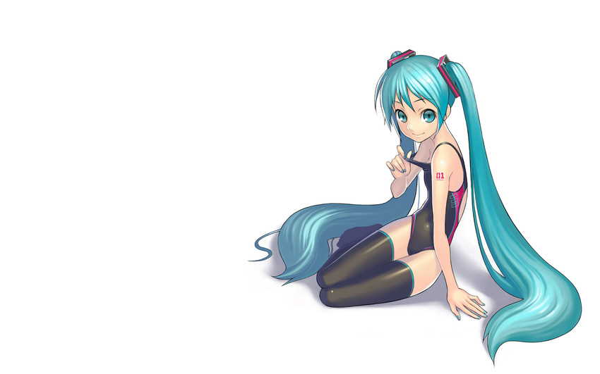 green_eyes green_hair hatsune_miku long_hair swimsuit thighhighs twintails vocaloid white