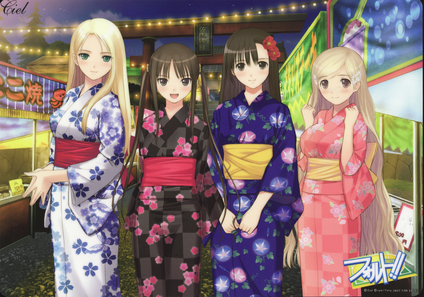 date_wingfield_reiko fault!! hayama_rika highres japanese_clothes kimono long_hair multiple_girls saeki_ai sugiyama_mio tanaka_takayuki yukata