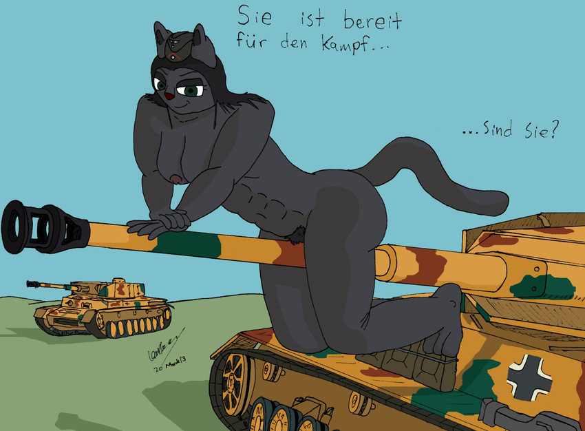 abs black_panther breasts feline female german hat laura_b&auml;cker laura_baecker leopard military_uniform navel nazi nipples nude pan panther panzer panzerschreck pubes pussy tank weapon world_war_2