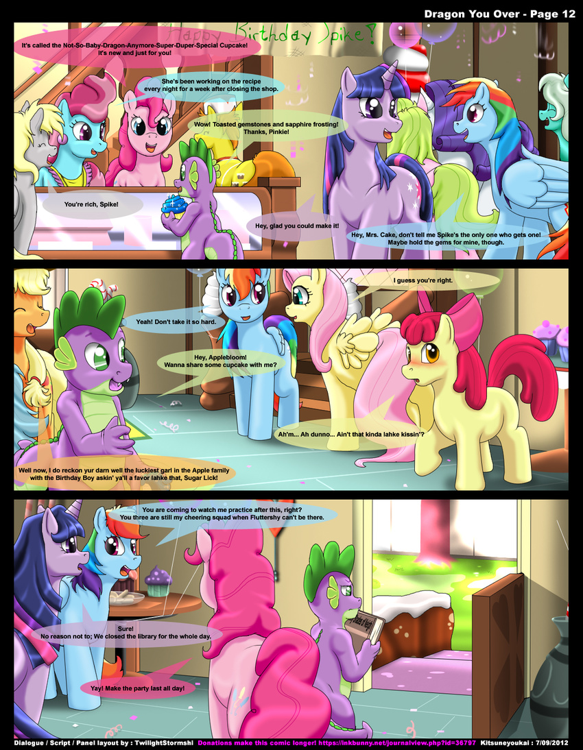 apple_bloom_(mlp) applejack_(mlp) birthday blue_eyes blush book comic cub cupcake cutie_mark derpy_hooves_(mlp) dialog door dragon dragon_you_over! ear english_text equine female feral fluttershy_(mlp) friendship_is_magic green_eyes green_scales group hair horn horse kitsune_youkai male mammal mr_cake_(mlp) mrs_cake_(mlp) multi-colored_hair my_little_pony party pegasus pink_eyes pink_hair pinkie_pie_(mlp) pony purple_body purple_eyes rainbow_dash_(mlp) rarity_(mlp) red_eyes scalie scootaloo_(mlp) sibling sisters spike_(mlp) text twilight_sparkle_(mlp) unicorn wings young