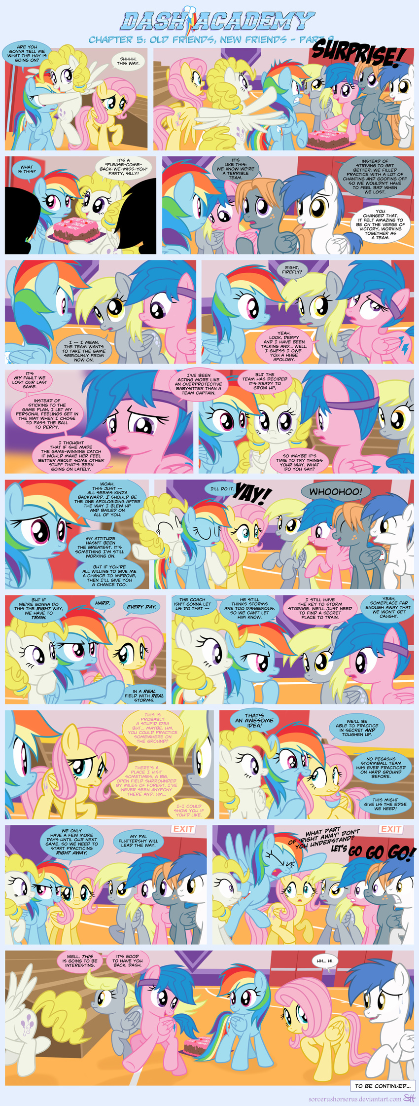 blonde_hair blue_fur blue_hair cake comic cute cutie_mark derpy_hooves_(mlp) dialog english_text equine female feral firefly_(mlp) fluttershy_(mlp) food freckles friendship_is_magic fur grey_fur group gym hair headband horse inside male mammal multi-colored_hair my_little_pony pegasus pink_fur pink_hair pony purple_eyes rainbow_dash_(mlp) rainbow_dash_(mlp)cake rainbow_hair sorcerushorserus surprise_(mlp) text white_fur wings yellow_fur