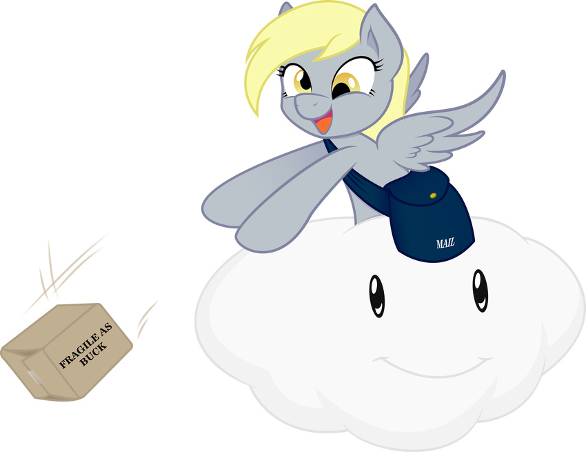 absurd_res alpha_channel bag blonde_hair box cloud derp_eyes derpy_hooves_(mlp) english_text equine female friendship_is_magic hair hi_res joey-darkmeat mail mammal my_little_pony pegasus plain_background smile solo text throw throwing tim015 transparent_background vector wings yellow_eyes