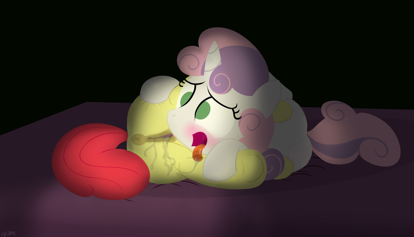 apple_bloom_(mlp) cub dtcx97 duo equine female feral friendship_is_magic horn horse lesbian mammal my_little_pony open_mouth pony pussy sweetie_belle_(mlp) tongue unicorn young