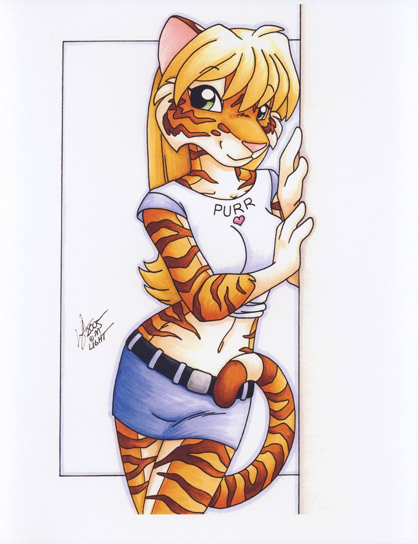 anthro feline female hi_res looking_at_viewer mammal michele_light pinup pose solo tiger traditional_media