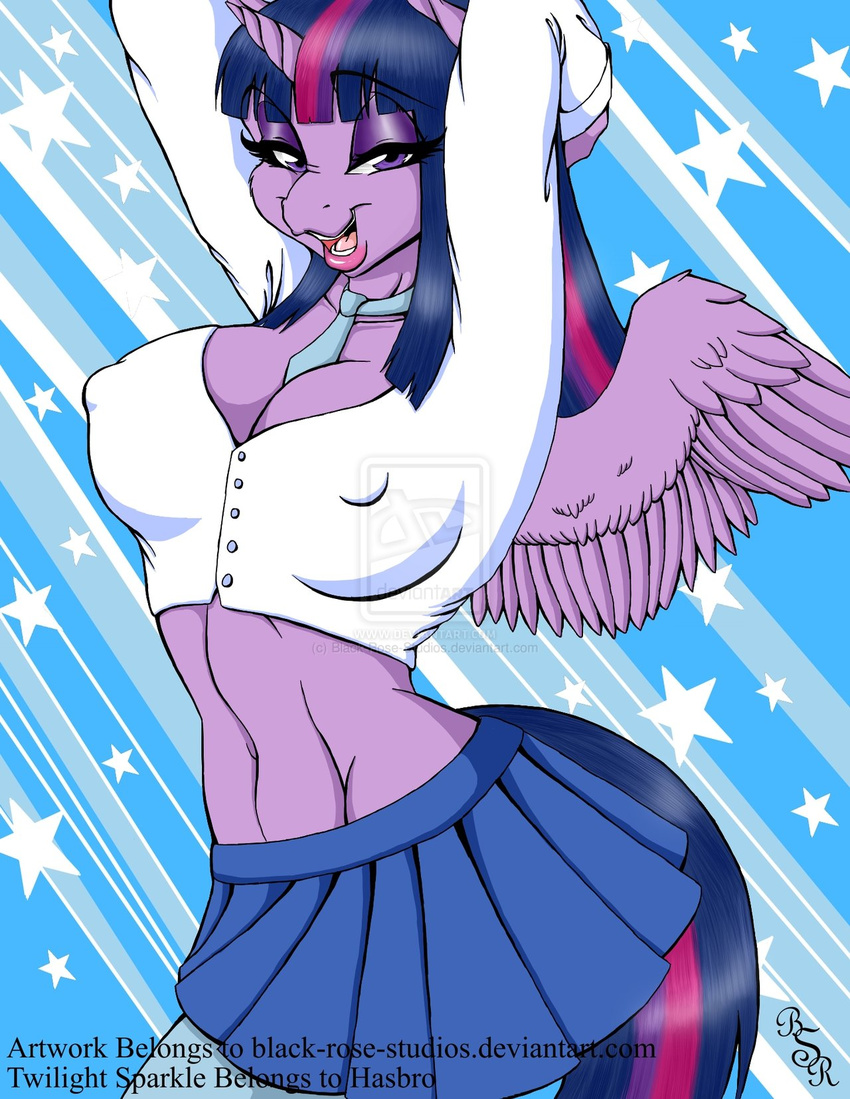 annoying_watermark anthro anthrofied black-rose-studios breasts cleavage clothed clothing english_text equine erect_nipples female friendship_is_magic horn looking_at_viewer mammal my_little_pony nipples open_mouth seductive solo text twilight_sparkle_(mlp) watermark winged_unicorn wings